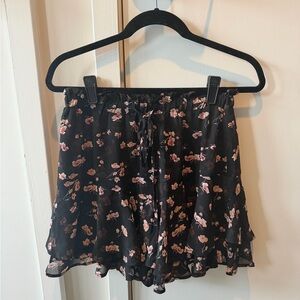 Floral Black and Pink Ruffle Shorts